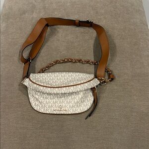 Michael Kors Tan and Cream Logo Crossbody Bag